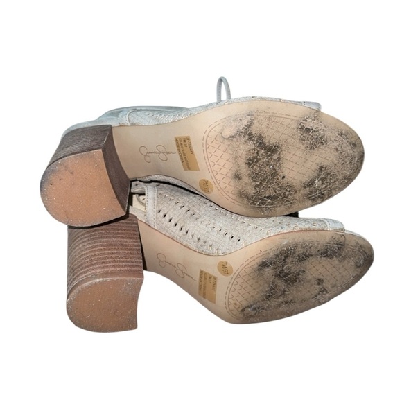 Jessica Simpson Suede Taupe Lace Up Tassel Block Heels - Picture 3 of 3